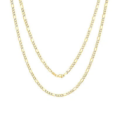 Pre-owned Nuragold 14k Yellow Gold Solid 4mm Mens Diamond Cut Pave Figaro Chain Link Necklace 30"