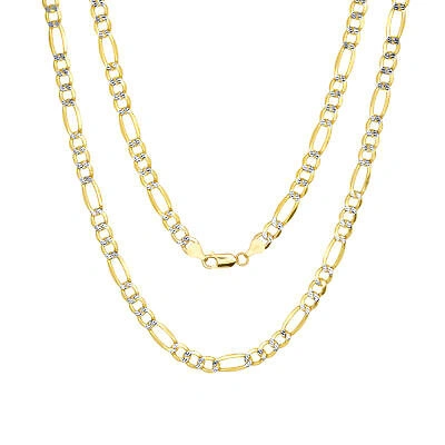 Pre-owned Nuragold 14k Yellow Gold Men 7mm Diamond Cut White Pave Italian Figaro Chain Necklace 22"
