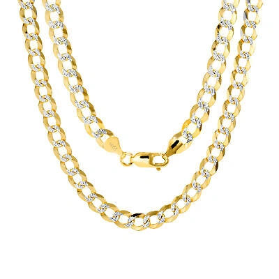 Pre-owned Nuragold 14k Yellow Gold 7mm Mens Solid Diamond Cut White Pave Cuban Chain Necklace 28"