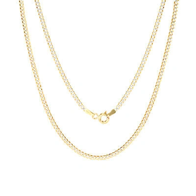 Pre-owned Nuragold 14k Yellow Gold 2mm Mens Solid Diamond Cut White Pave Cuban Chain Necklace 22"