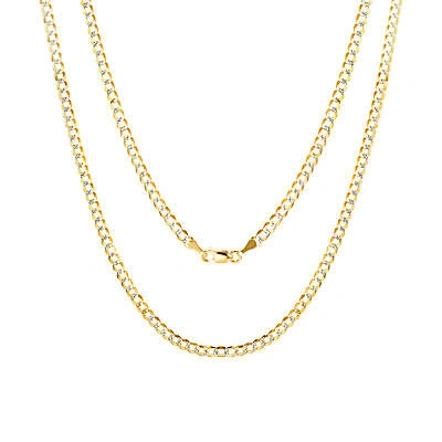 Pre-owned Nuragold 14k Yellow Gold Solid 3mm Womens Diamond Cut White Pave Cuban Necklace Chain 18"