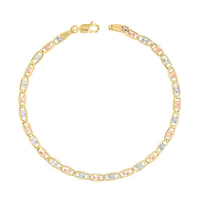 Pre-owned Nuragold 14k Solid Yellow Rose White Tri Gold 3mm Valentino Chain Womens Bracelet 8"