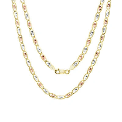 Pre-owned Nuragold 14k Tri Yellow White Solid Gold 4mm Star Valentino Chain Necklace Womens Men 24"