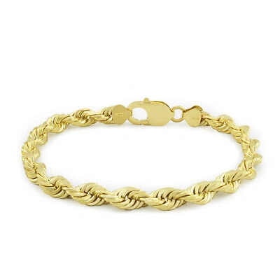 Pre-owned Nuragold 10k Yellow Gold Mens 7mm Diamond Cut Solid Rope Chain Bracelet Lobster 8.5"