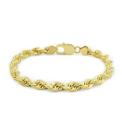 Pre-owned Nuragold 10k Yellow Gold Solid 7mm Diamond Cut Rope Chain Italian Bracelet Mens 8.5"