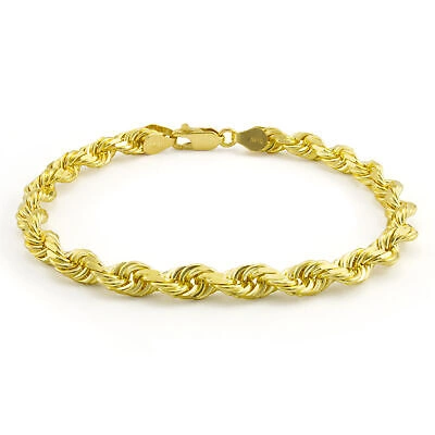 Pre-owned Nuragold 10k Yellow Gold Solid 6mm Diamond Cut Rope Chain Italian Bracelet Mens 9"