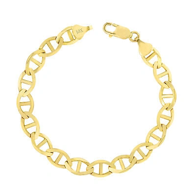 Pre-owned Nuragold 10k Yellow Gold Solid Mens 9mm Mariner Anchor Flat Link Chain Bracelet 8.5"