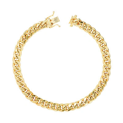 Pre-owned Nuragold 10k Yellow Gold 7.5mm Miami Cuban Link Chain Bracelet Box Clasp Mens Womens 7.5"