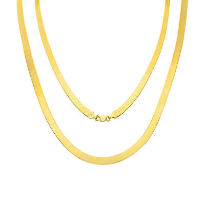 Pre-owned Nuragold 10k Yellow Gold Solid Womens 7mm High Polish Silk Herringbone Chain Necklace 16"