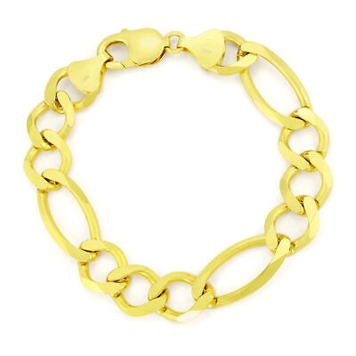 Pre-owned Nuragold 10k Yellow Gold Mens Solid 9.5mm Figaro Chain Link Bracelet Italian Made 8in 8"