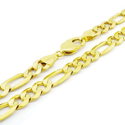 Pre-owned Nuragold 10k Yellow Gold Solid Mens 9.5mm Italian Figaro Link Chain Pendant Necklace 22"