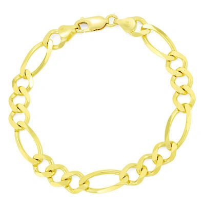 Pre-owned Nuragold 10k Yellow Gold Solid 8mm Thick Mens Figaro Chain Link Bracelet Italian Made 9"