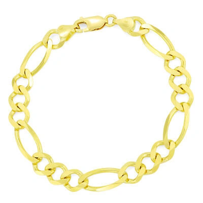 Pre-owned Nuragold 10k Yellow Gold 8mm Wide Link Figaro Chain Bracelet Lobster Clasp Men 8.5"
