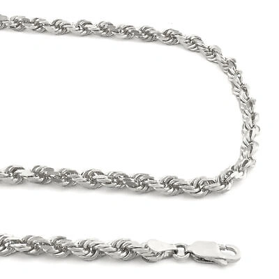 Pre-owned Nuragold 10k White Solid Gold 4mm Mens Diamond Cut Rope Chain Necklace Italian Made 26"