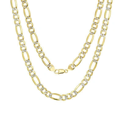 Pre-owned Nuragold 10k Yellow Gold Solid Mens 10mm Diamond Cut White Pave Figaro Chain Necklace 24"