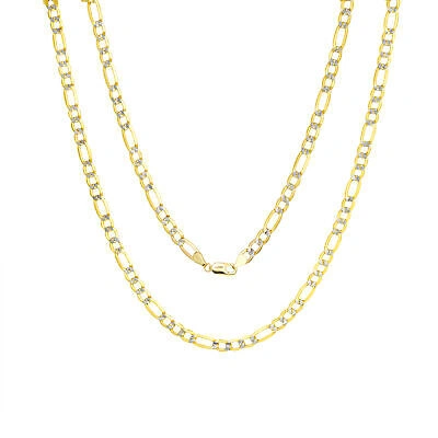 Pre-owned Nuragold 10k Yellow Gold Mens Solid 6mm Diamond Cut White Pave Figaro Chain Necklace 22"