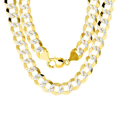 Pre-owned Nuragold 10k Yellow Gold Solid Mens 11.5mm Diamond Cut Pave Cuban Curb Chain Necklace 28"