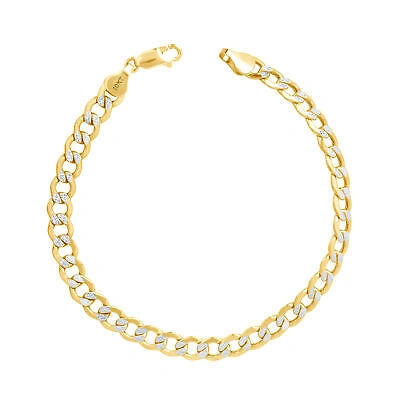 Pre-owned Nuragold 10k Yellow Gold Mens 6.5mm Diamond Cut White Pave Cuban Curb Chain Bracelet 8.5"
