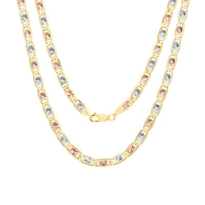 Pre-owned Nuragold 10k Tri Yellow White Solid Gold 5mm Star Valentino Chain Necklace Womens Men 26"