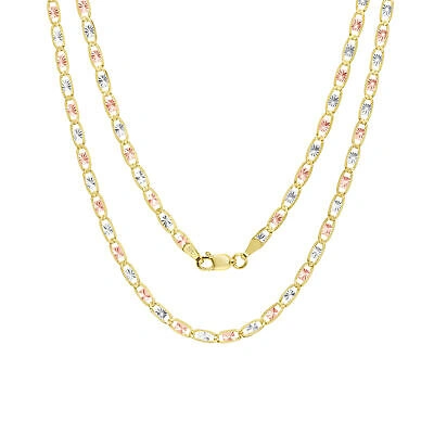 Pre-owned Nuragold 10k Tri Yellow White Solid Gold 3mm Star Valentino Chain Necklace Womens Men 26" In Yellow Rose White