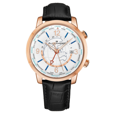 Pre-owned Alexander Swiss Made World Traveler Stainless Steel Sapphire Crystal Men's Watch
