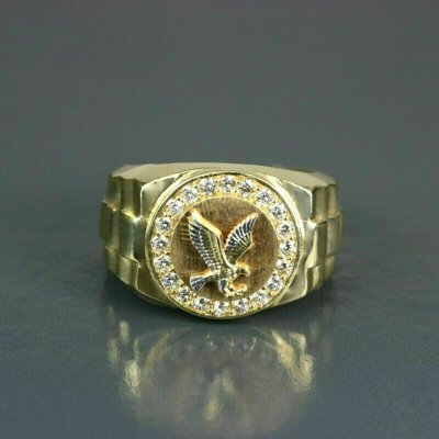 Pre-owned Samar Jewels Men's Fashion Flying Eagle Ring 2ct Round Real Moissanite 14k Yellow Gold Finish