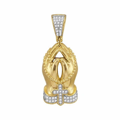 Pre-owned Gnd 10kt Yellow Gold Mens Round Diamond Rosary Praying Hands Charm Pendant 1/4 Cttw