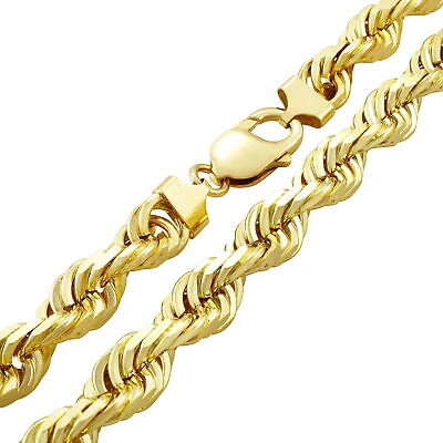 Pre-owned Nuragold 14k Yellow Gold Rope Diamond Cut 10mm Chain Necklace Men 22" 24" 26" 28" 30"