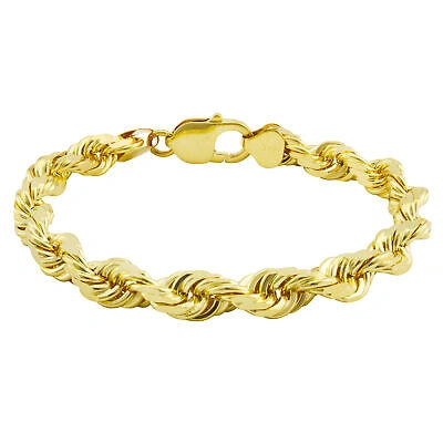 Pre-owned Nuragold 14k Yellow Gold 8mm Rope Diamond Cut Mens Wide Thick Chain Bracelet 8" 8.5" 9"