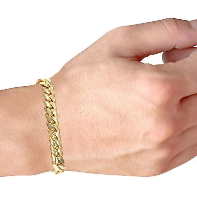 Pre-owned Nuragold 14k Yellow Gold Solid 8mm Miami Cuban Link Chain Bracelet Men 7" 7.5" 8" 8.5" 9"