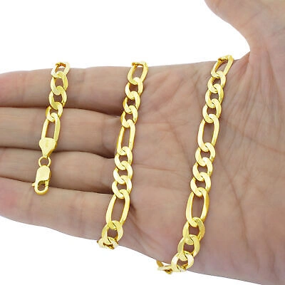 Pre-owned Nuragold 14k Yellow Gold 8mm Figaro Chain Link Mens Italian Pendant Necklace 18"- 30"