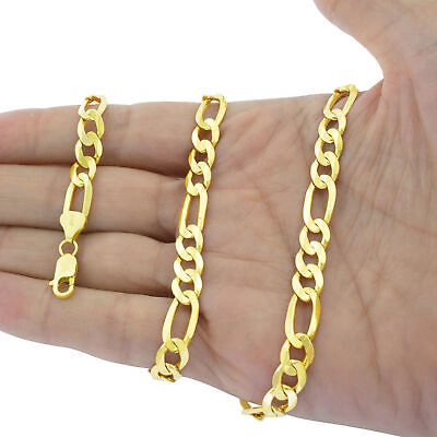 Pre-owned Nuragold 14k Yellow Gold 7.5mm Figaro Chain Link Mens Italian Pendant Necklace 18"- 30"
