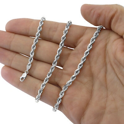 Pre-owned Nuragold 14k White Gold Solid 5mm Mens Diamond Cut Rope Chain Italian Necklace 20"- 30"