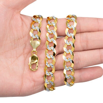 Pre-owned Nuragold 14k Yellow Gold Solid 11.5mm Diamond Cut Pave Cuban Curb Chain Necklace 22"- 30"