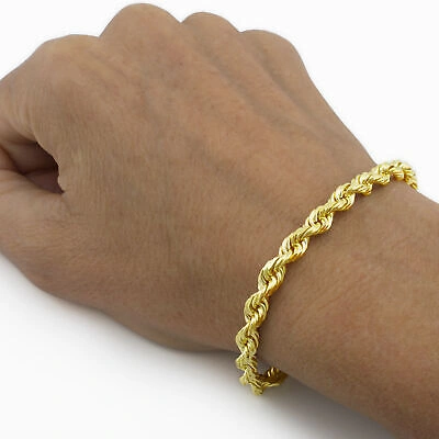 Pre-owned Nuragold 10k Yellow Gold Solid 6mm Men Diamond Cut Rope Chain Bracelet 7.5" 8" 8.5" 9"