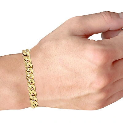 Pre-owned Nuragold 10k Yellow Gold 9mm Miami Cuban Link Chain Bracelet Men Women 7" 7.5" 8" 8.5" 9"