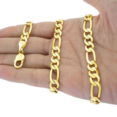 Pre-owned Nuragold 10k Yellow Gold Solid Mens 9.5mm Figaro Link Italian Chain Necklace 18"- 30"