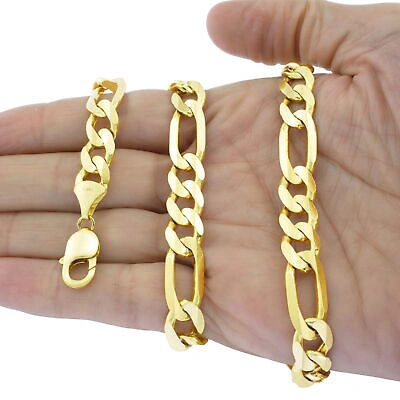 Pre-owned Nuragold 10k Yellow Gold Solid Mens 12mm Figaro Link Italian Chain Necklace 20"- 30"