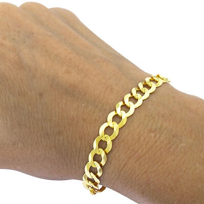 Pre-owned Nuragold Mens 10k Solid Yellow Gold 8mm Curb Cuban Chain Link Bracelet 7" 7.5" 8" 8.5" 9"