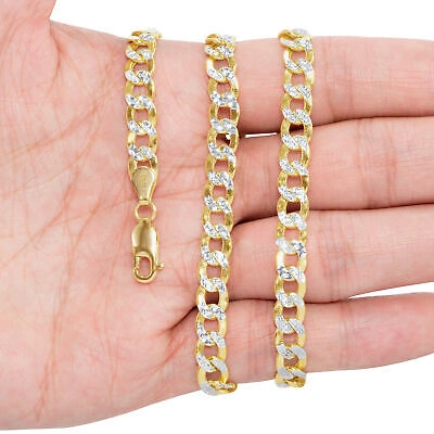 Pre-owned Nuragold 10k Yellow Gold 7.5mm Mens Pave Diamond Cut Cuban Curb Chain Necklace 20"- 30"
