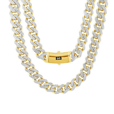 Pre-owned Nuragold 10k Yellow Gold 13mm Monaco Miami Cuban Link Diamond Cut Pave Chain Necklace 20"
