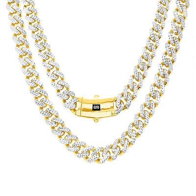 Pre-owned Nuragold 10k Yellow Gold 9mm Monaco Miami Cuban Link Diamond Cut Pave Chain Necklace 22"
