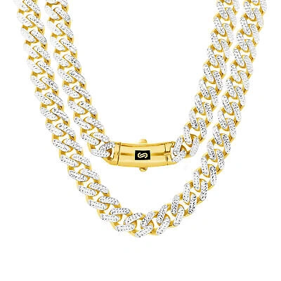 Pre-owned Nuragold 10k Yellow Gold 11mm Monaco Miami Cuban Link Diamond Cut Pave Chain Necklace 22"