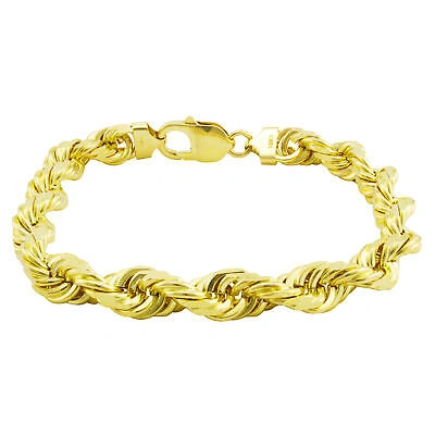 Pre-owned Nuragold 10k Yellow Gold 10mm Rope Diamond Cut Italian Chain Bracelet Mens Thick Wide 9"
