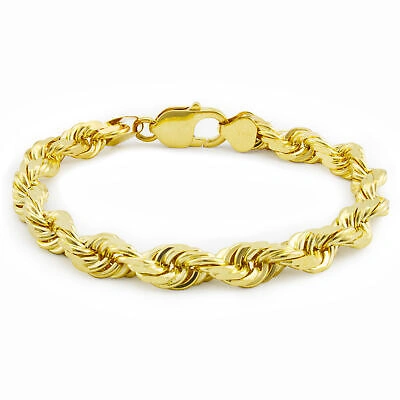 Pre-owned Nuragold 14k Yellow Gold Solid 8mm Diamond Cut Rope Chain Italian Bracelet Mens 8"