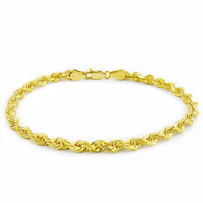 Pre-owned Nuragold 14k Yellow Gold Solid 4mm Diamond Cut Rope Chain Italian Bracelet Mens 8.5"