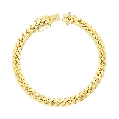 Pre-owned Nuragold 14k Yellow Gold Solid Mens 7mm Miami Cuban Link Chain Bracelet Box Clasp 8.5"