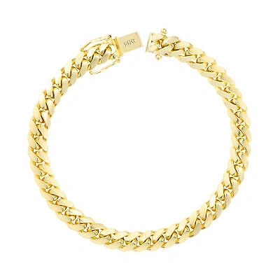 Pre-owned Nuragold 14k Yellow Gold Solid Mens 7mm Miami Cuban Link Chain Bracelet Box Clasp 8"