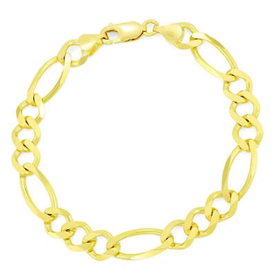 Pre-owned Nuragold 14k Yellow Gold Solid 8mm Thick Mens Figaro Chain Link Bracelet Italian Made 9"
