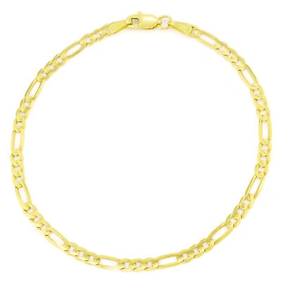 Pre-owned Nuragold 14k Yellow Gold Solid 3.5mm Mens Figaro Chain Link Bracelet Italian Made 9"